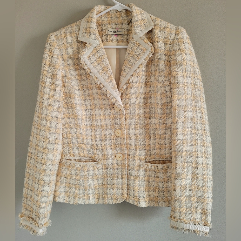 Amanda Smith Women's Tweed Blazer "Chanel Style" Buttery Yellow 6/Small